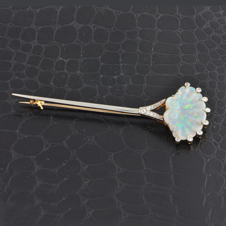 Magnificent Antique Edwardian Carved Australian Opal and Diamond Stick Pin