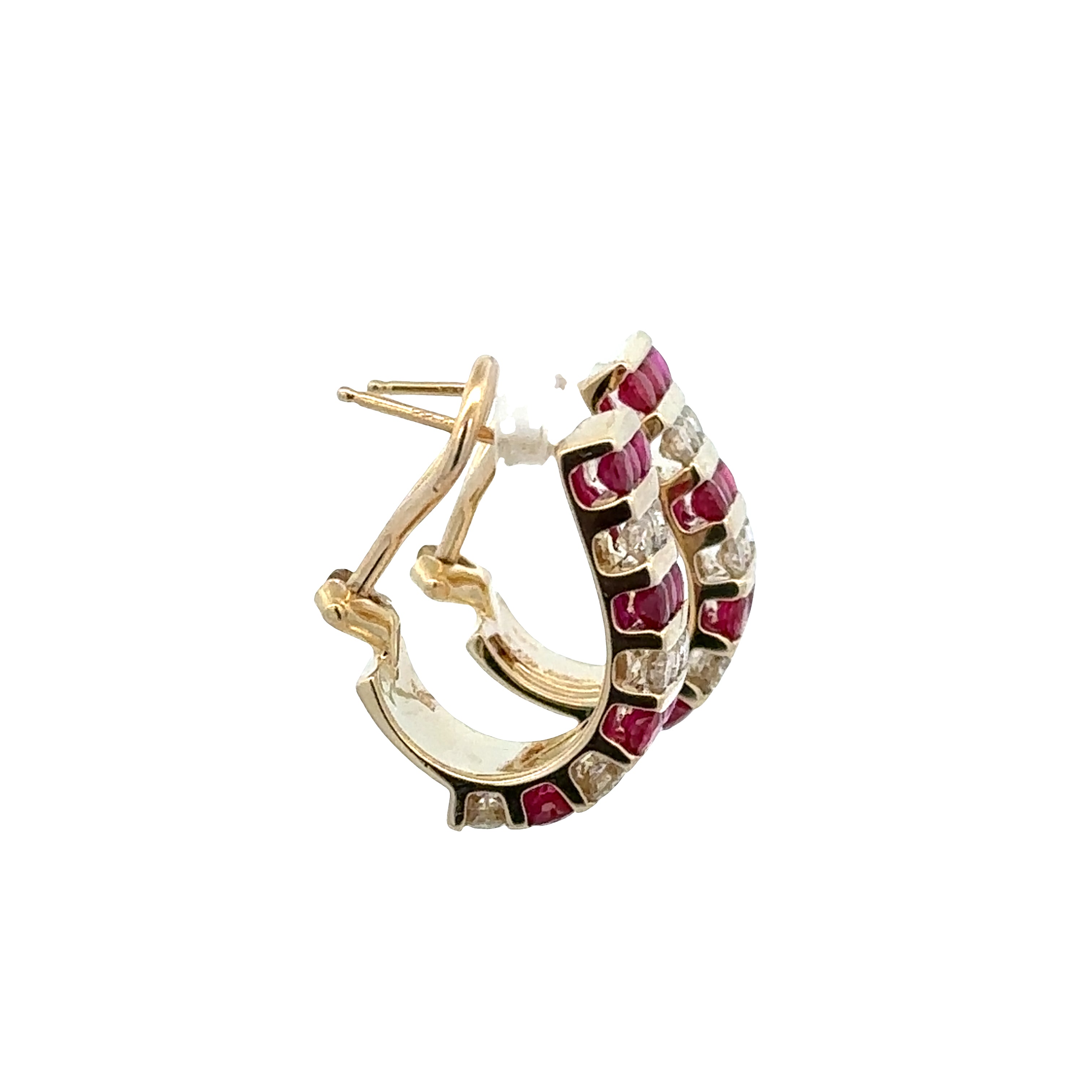 14k Yellow Gold Ruby & Diamond Huggie Earrings