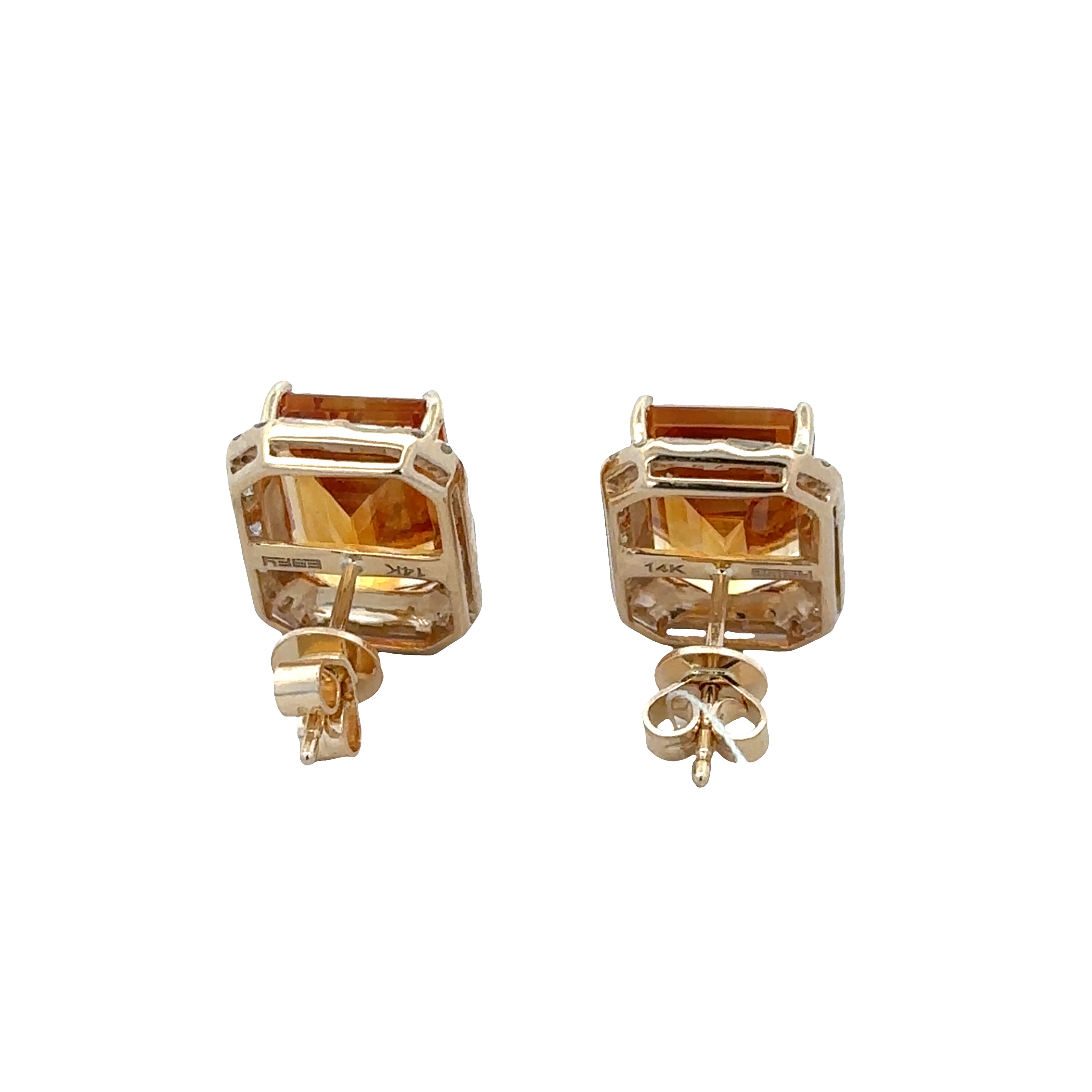 14k Yellow Gold Citrine and Diamond Halo Earrings
