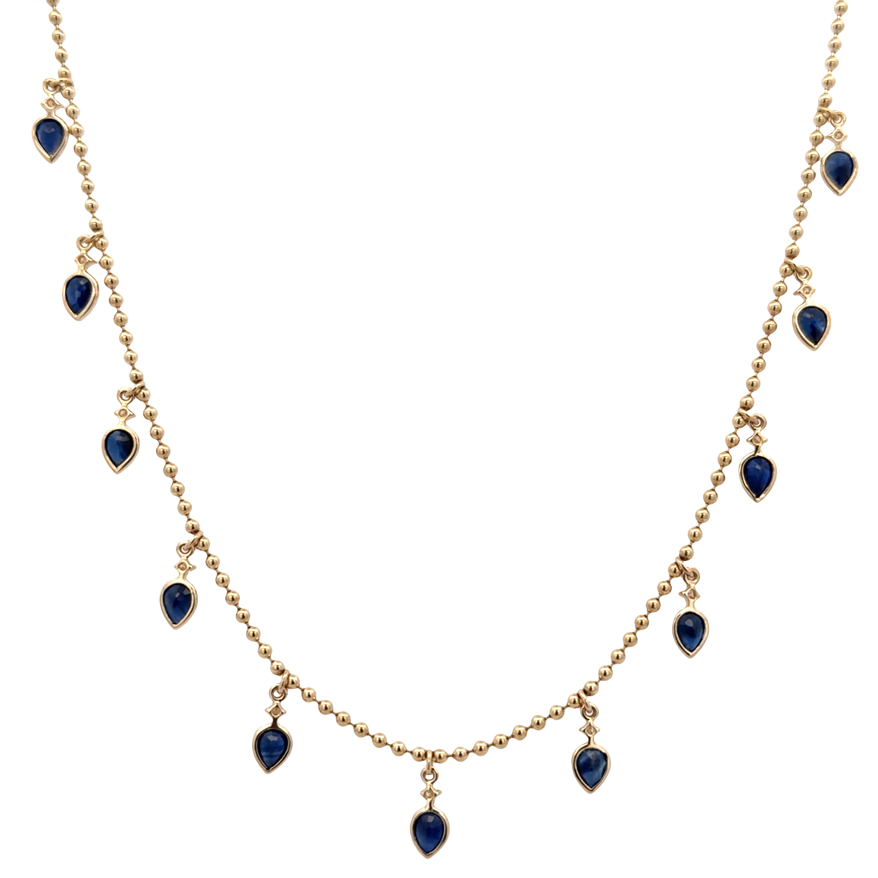 14k Yellow Gold Sapphire & Diamond Station Necklace – Adjustable 18"–20"