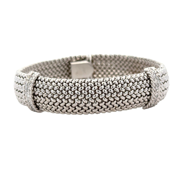 Diamond Accented Mesh Bracelet in White Gold