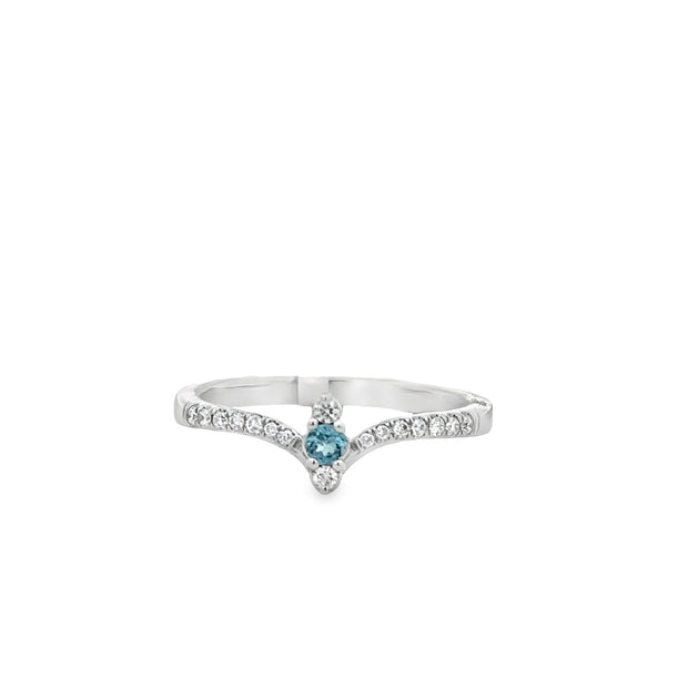 Curved Blue Topaz and Diamond Band in White Gold