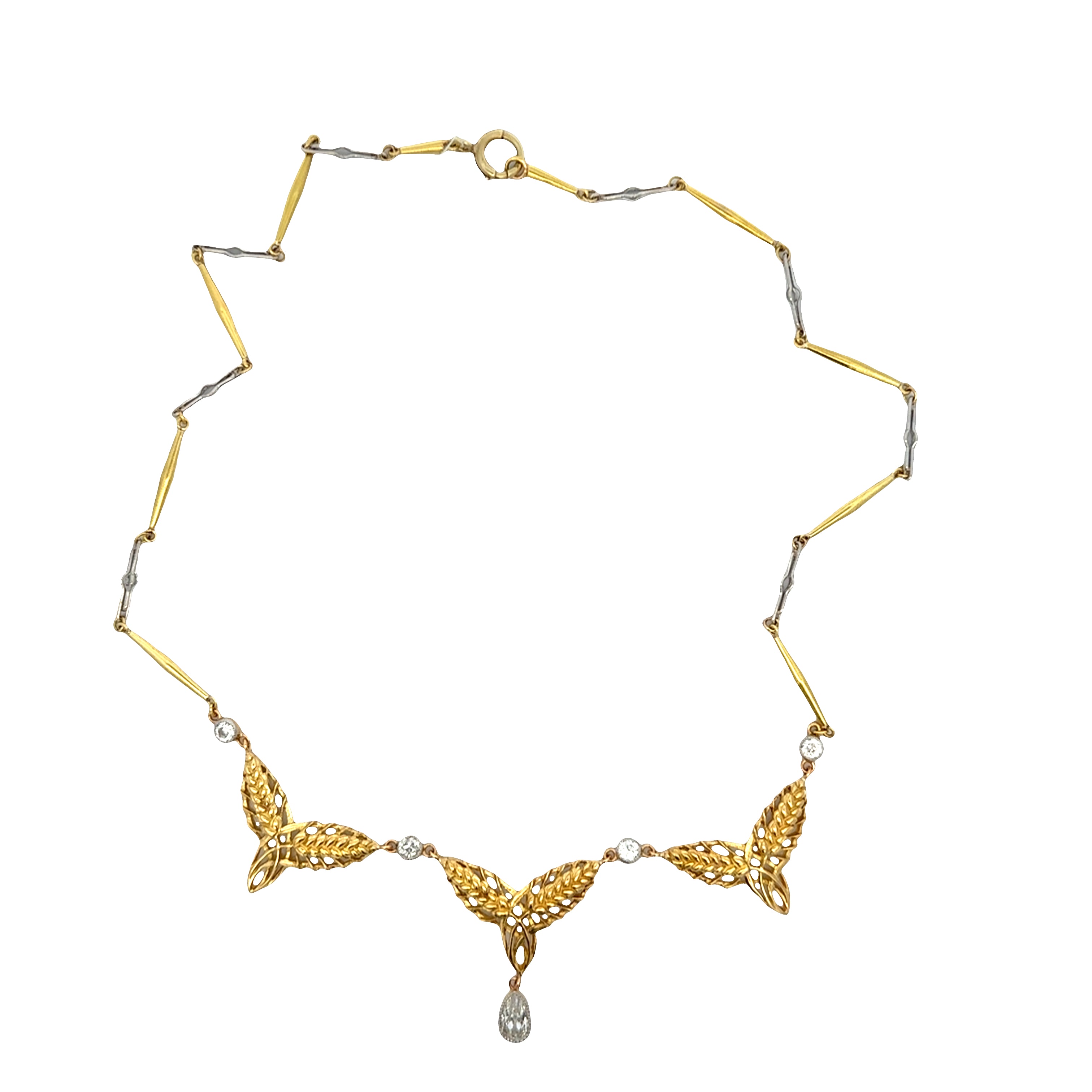 Vintage 1950s 18k Yellow Gold and Platinum Diamond Foliate Necklace – 1.05 Carats Total Weight