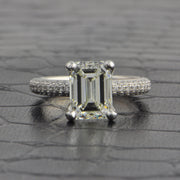 GIA 3.01 ct. Emerald Cut Diamond Engagement Ring in White Gold