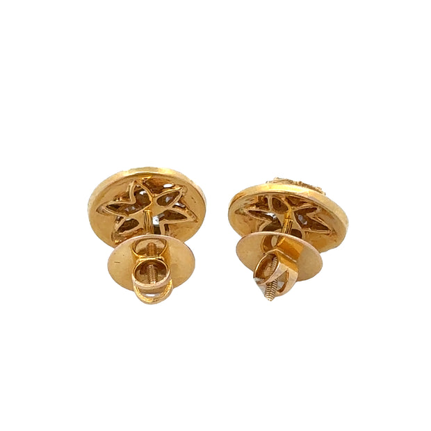 Circular Old European Cut Diamond Stud Earrings in 21k Gold