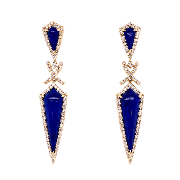Lapis and Diamond Drop Earrings in Yellow Gold