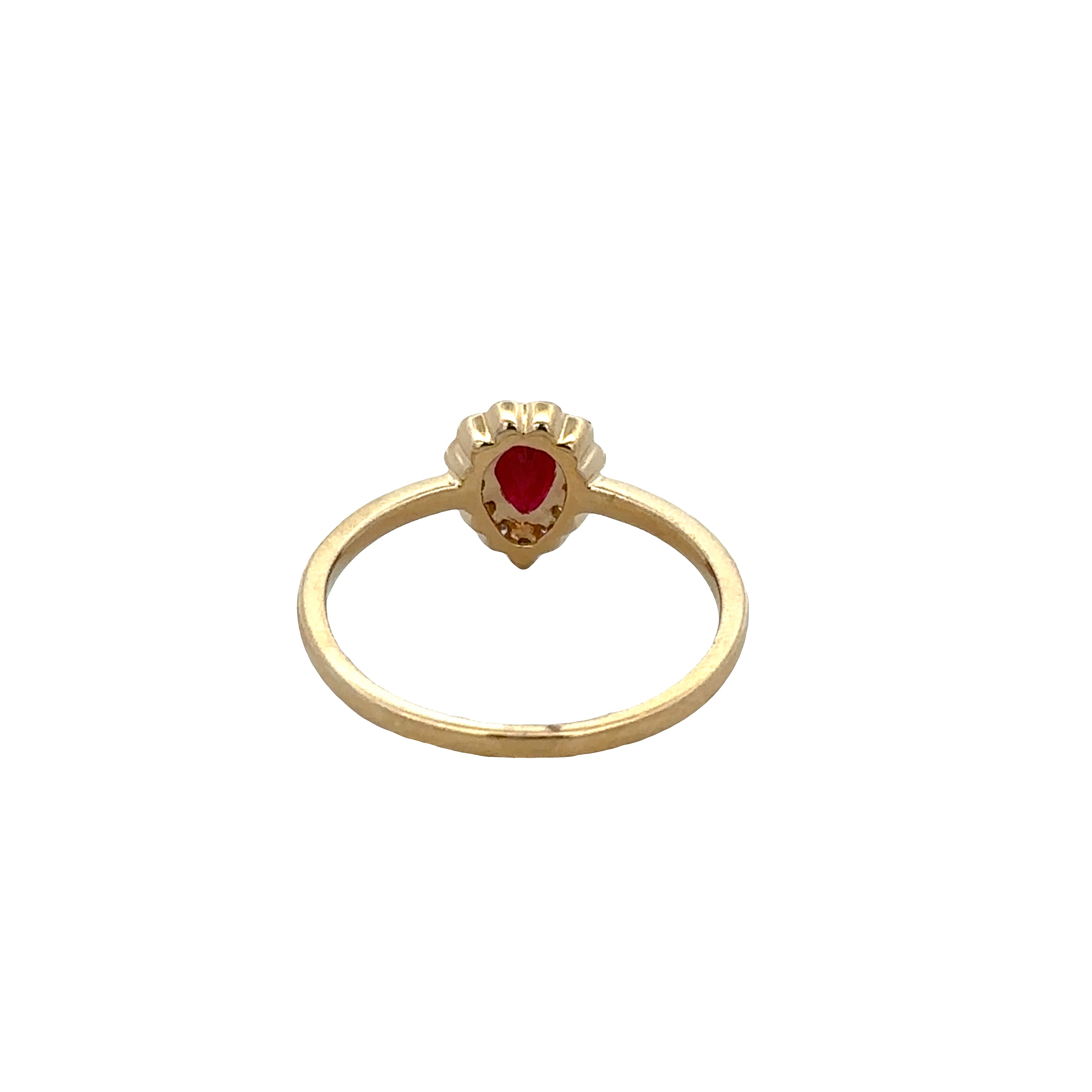 14k Yellow Gold Ruby & Diamond Halo Ring – Size 7