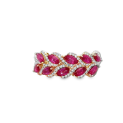 Foliate Style Ruby and Diamond Band in Rose Gold