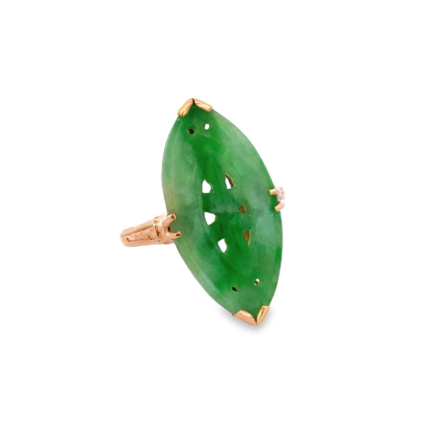 Marquise Carved Jade Ring in 18k Yellow Gold