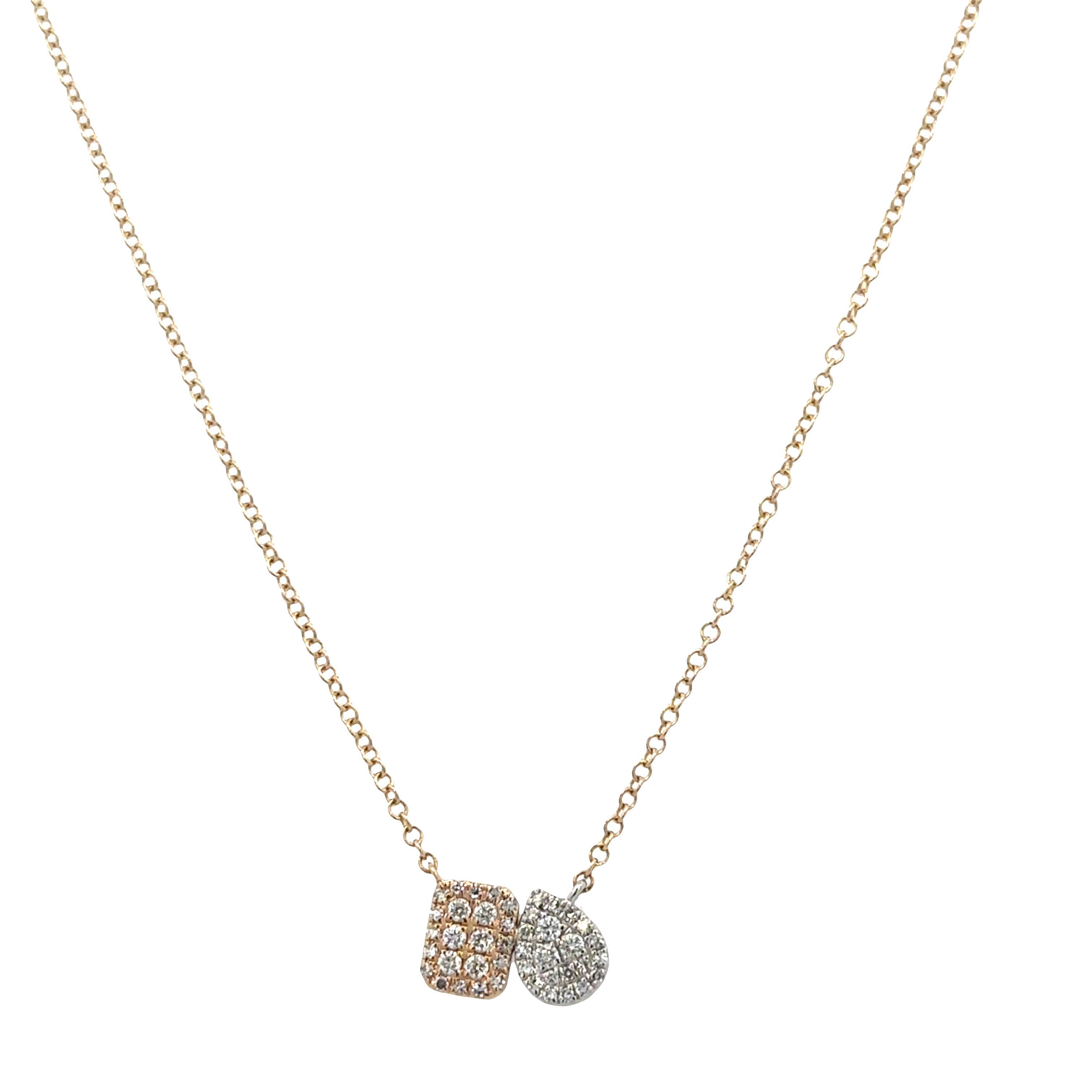 14k Yellow & White Gold Toi et Moi Diamond Cluster Necklace – Adjustable 16"–18"