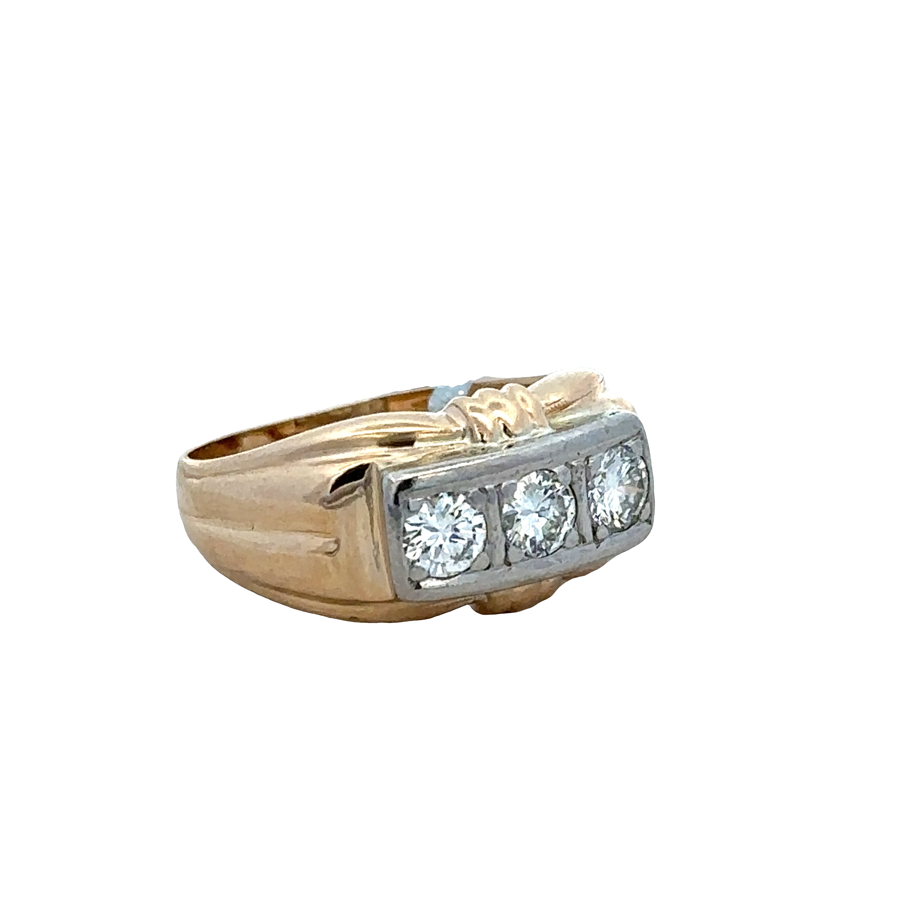Vintage 14k Yellow & White Gold Gents Diamond Ring – Size 9