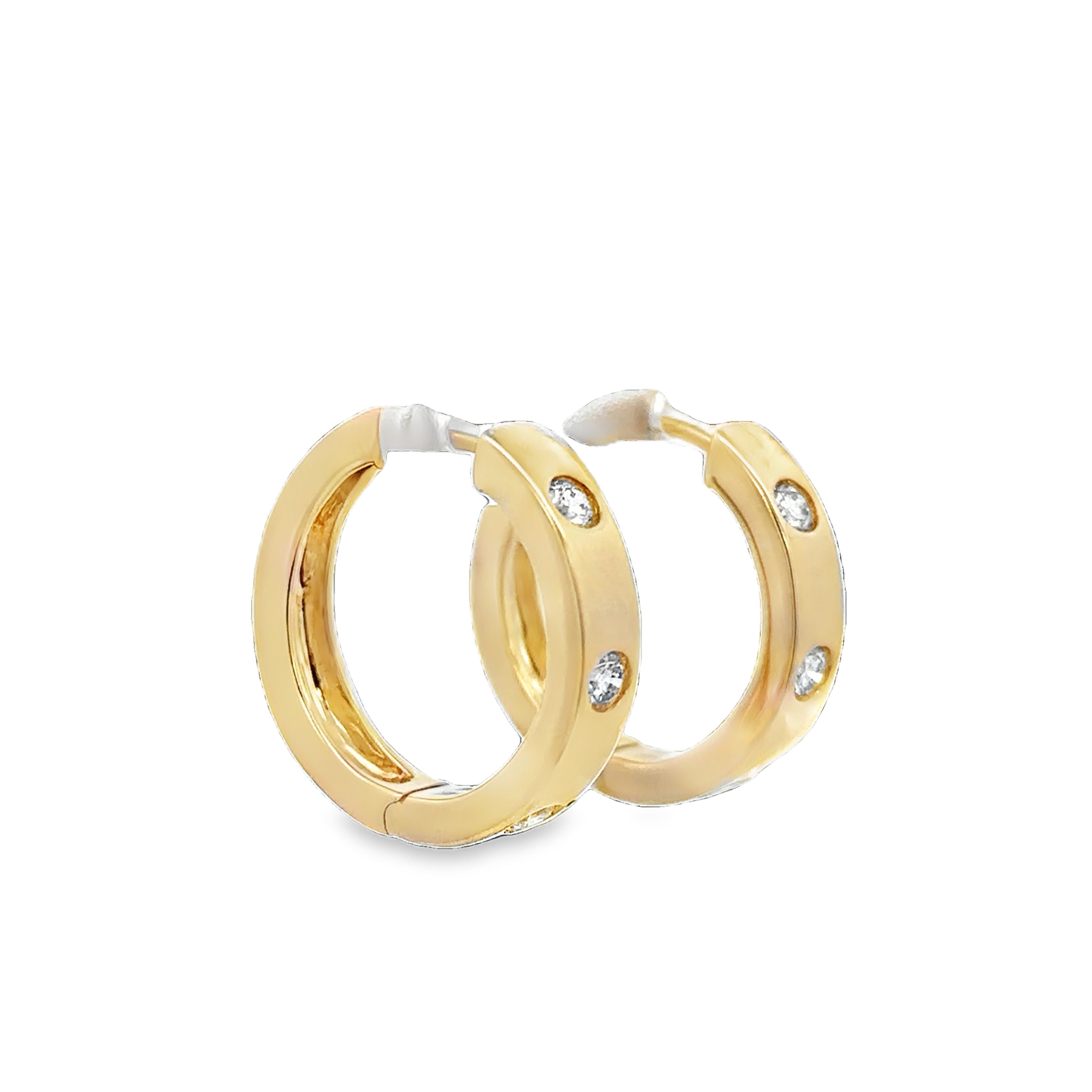 Flush Set Diamond Hoop Earrings in Yellow Gold