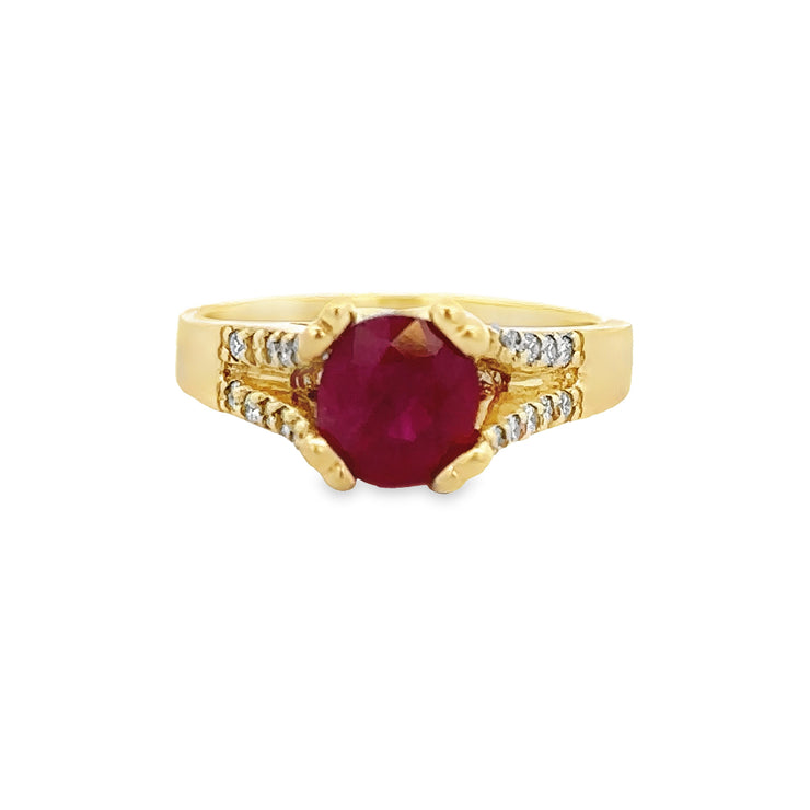 Burmese Ruby and Diamond Ring in 18k Yellow Gold