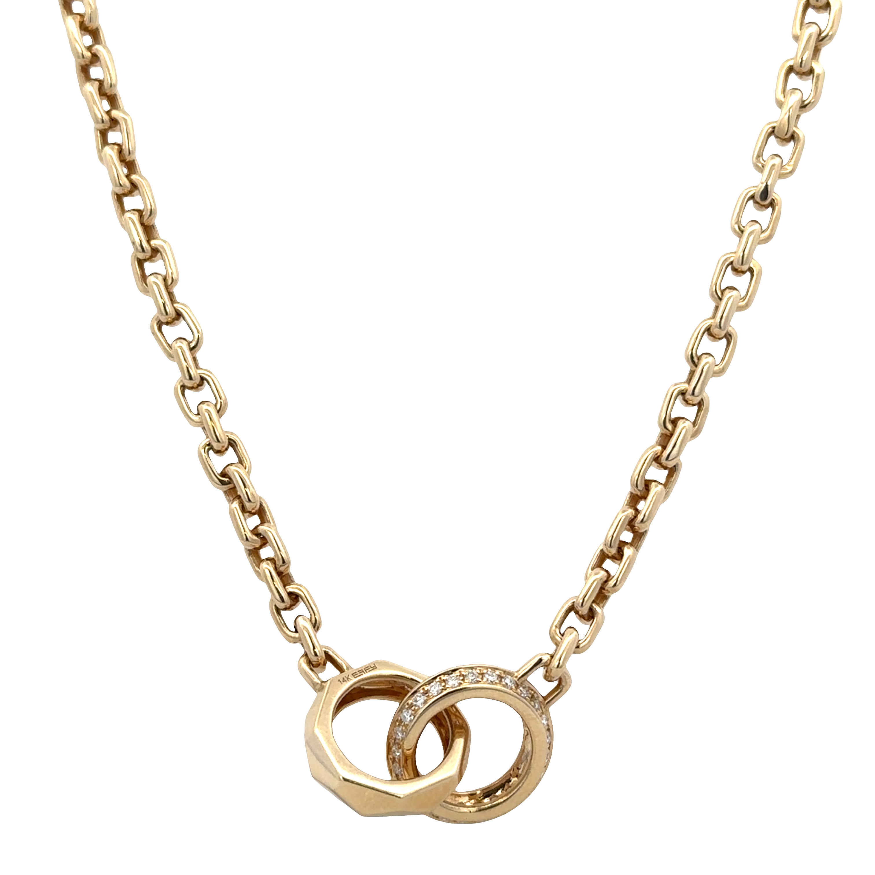 14k Yellow Gold Diamond Interlocking Circle Cable Link Necklace – 20"