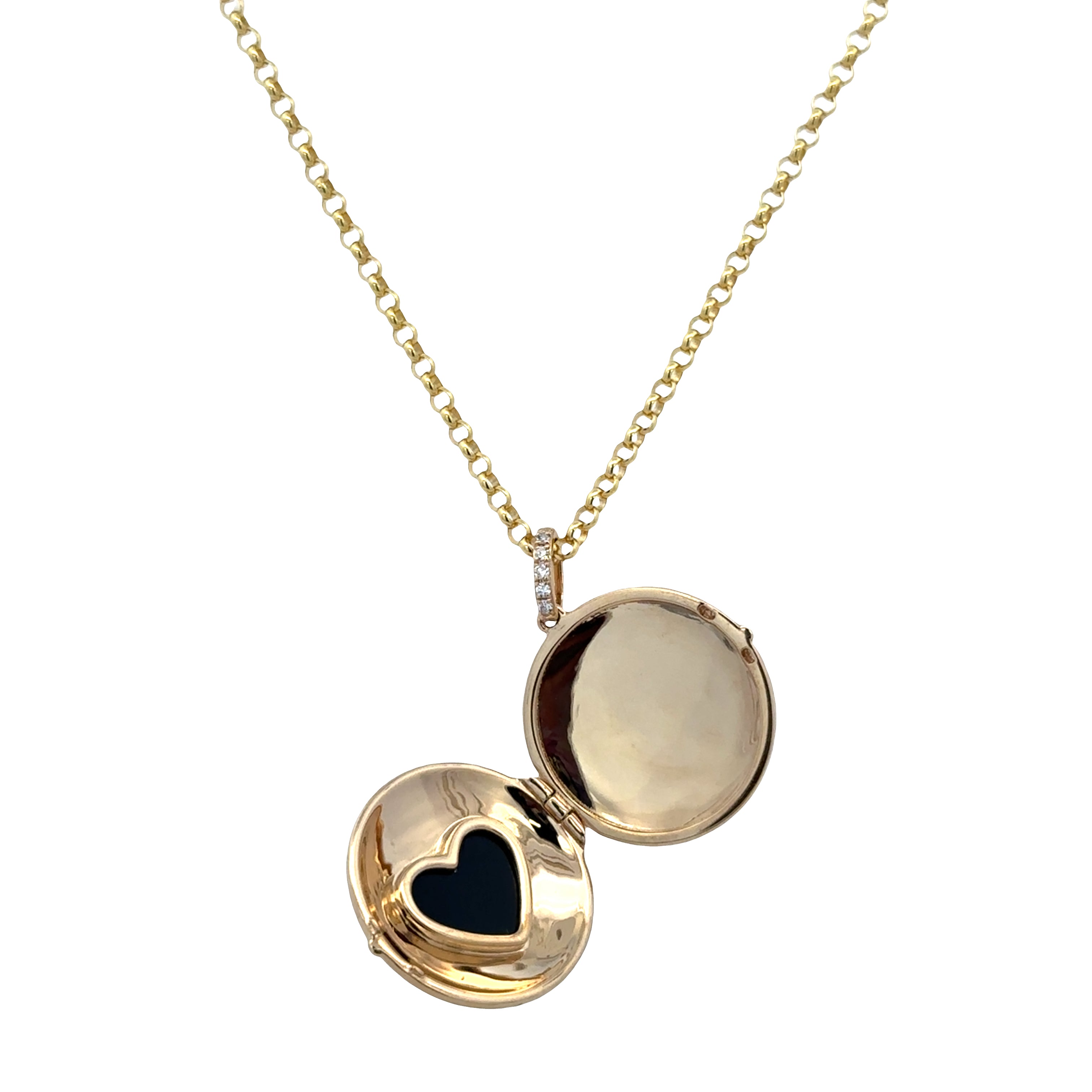 14k Yellow Gold Onyx & Diamond Heart Locket Necklace – 18"
