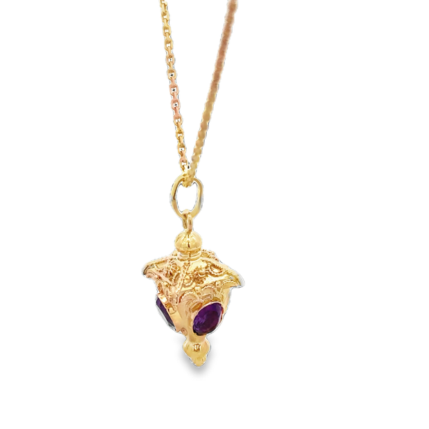 Vintage Amethyst Fob Pendant Necklace in 18k Yellow Gold