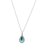 Blue Topaz and Diamond Pendant in White Gold