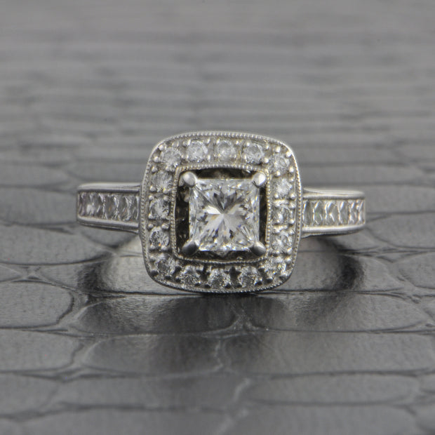.70 ct. Princess Cut Diamond Halo Engagement Ring in White Gold