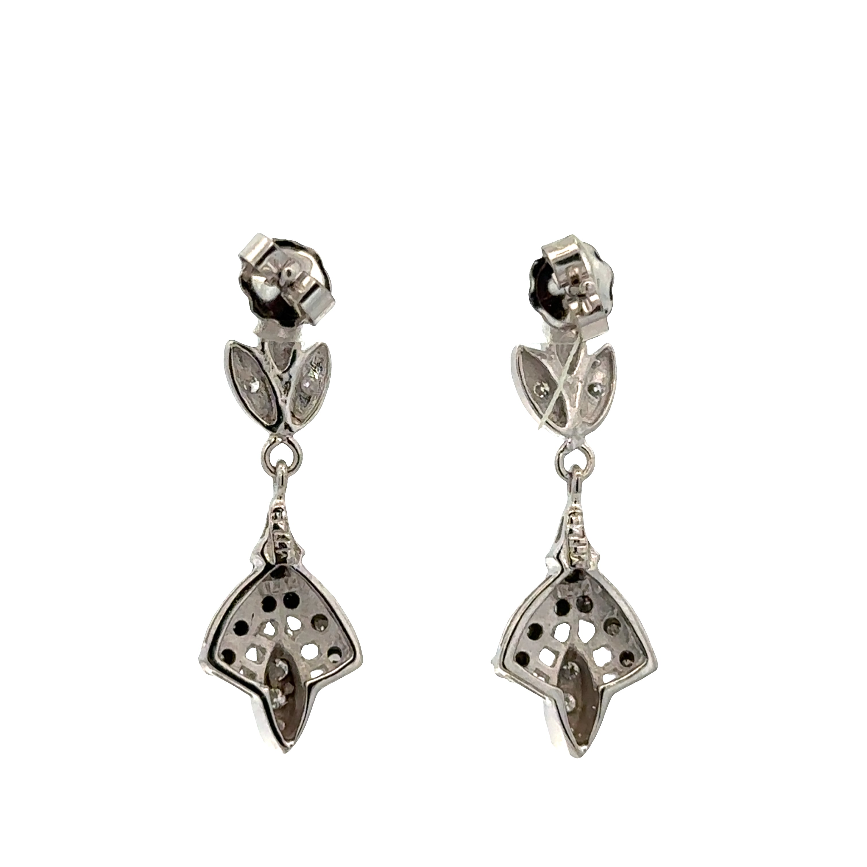 14k White Gold Diamond Vintage-Inspired Dangle Earrings – 1 1/8" Tall