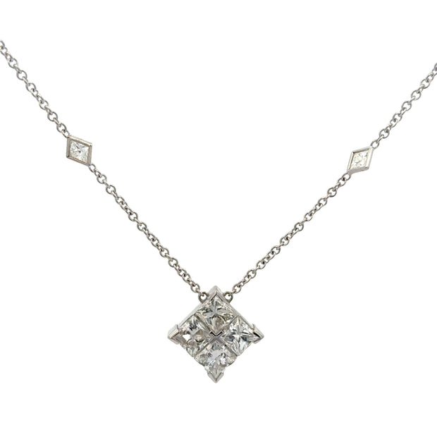 Kite Shaped Diamond Necklace in White Gold