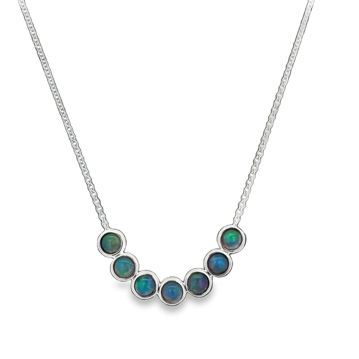 Curved Bezel Set Opal Necklace in White Gold