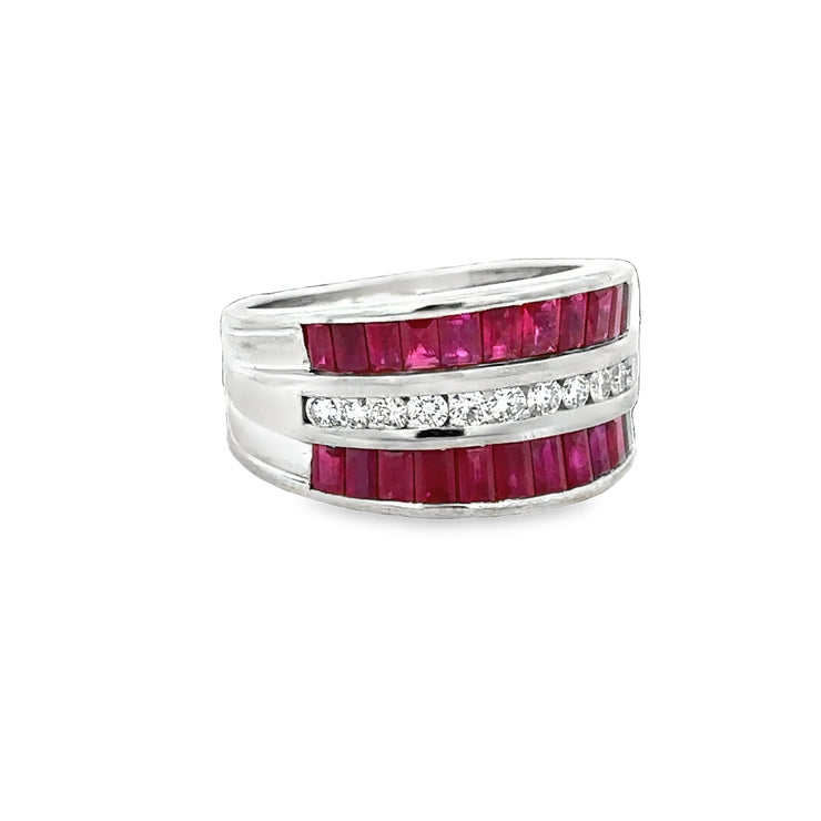 Wide Ruby and Diamond Band in 18k White Gold