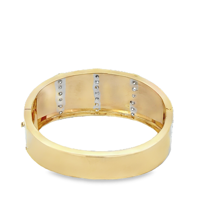 Wide Diamond Accented Bangle Bracelet in Yellow Gold