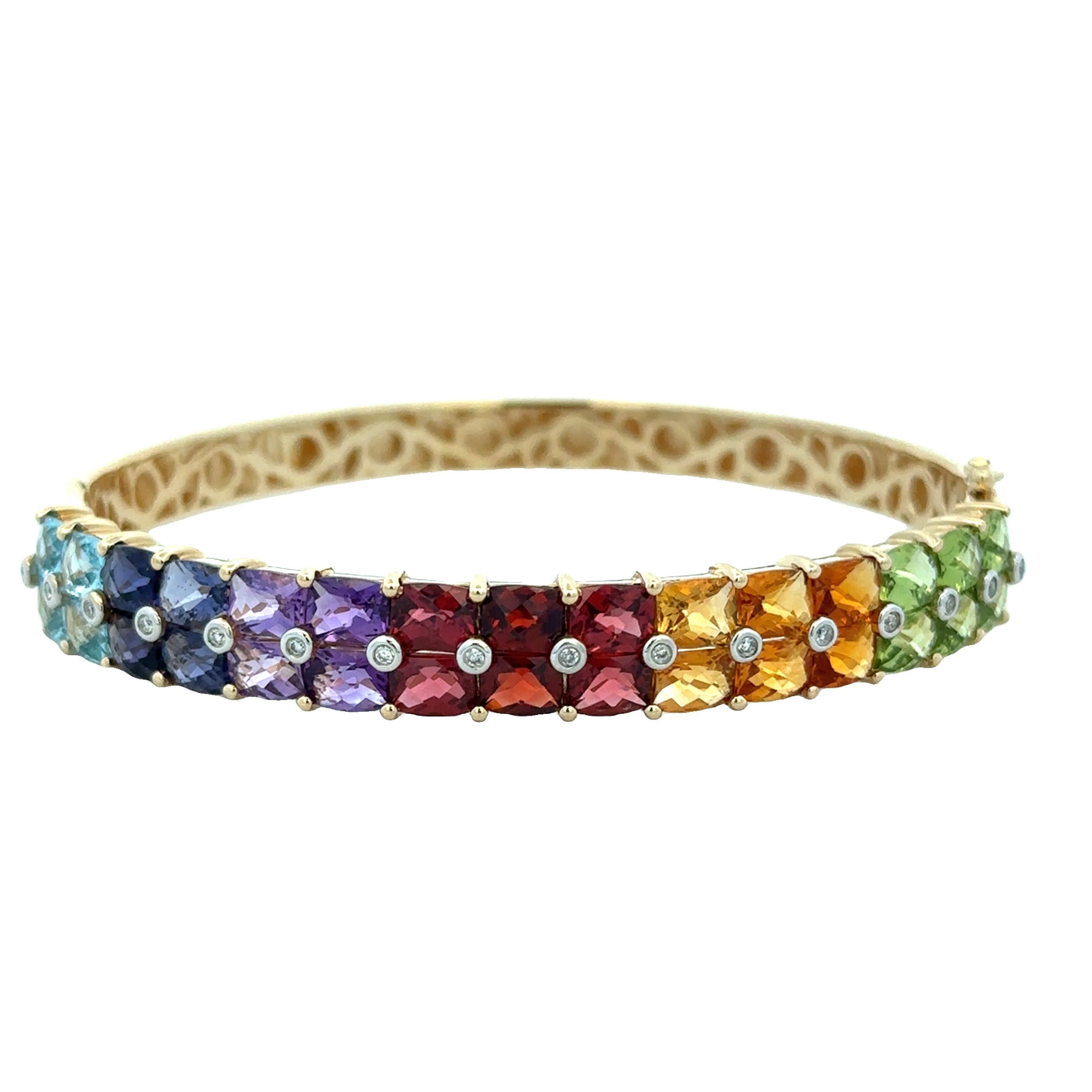 Multi Gemstone Bangle Bracelet in 14k Yellow Gold