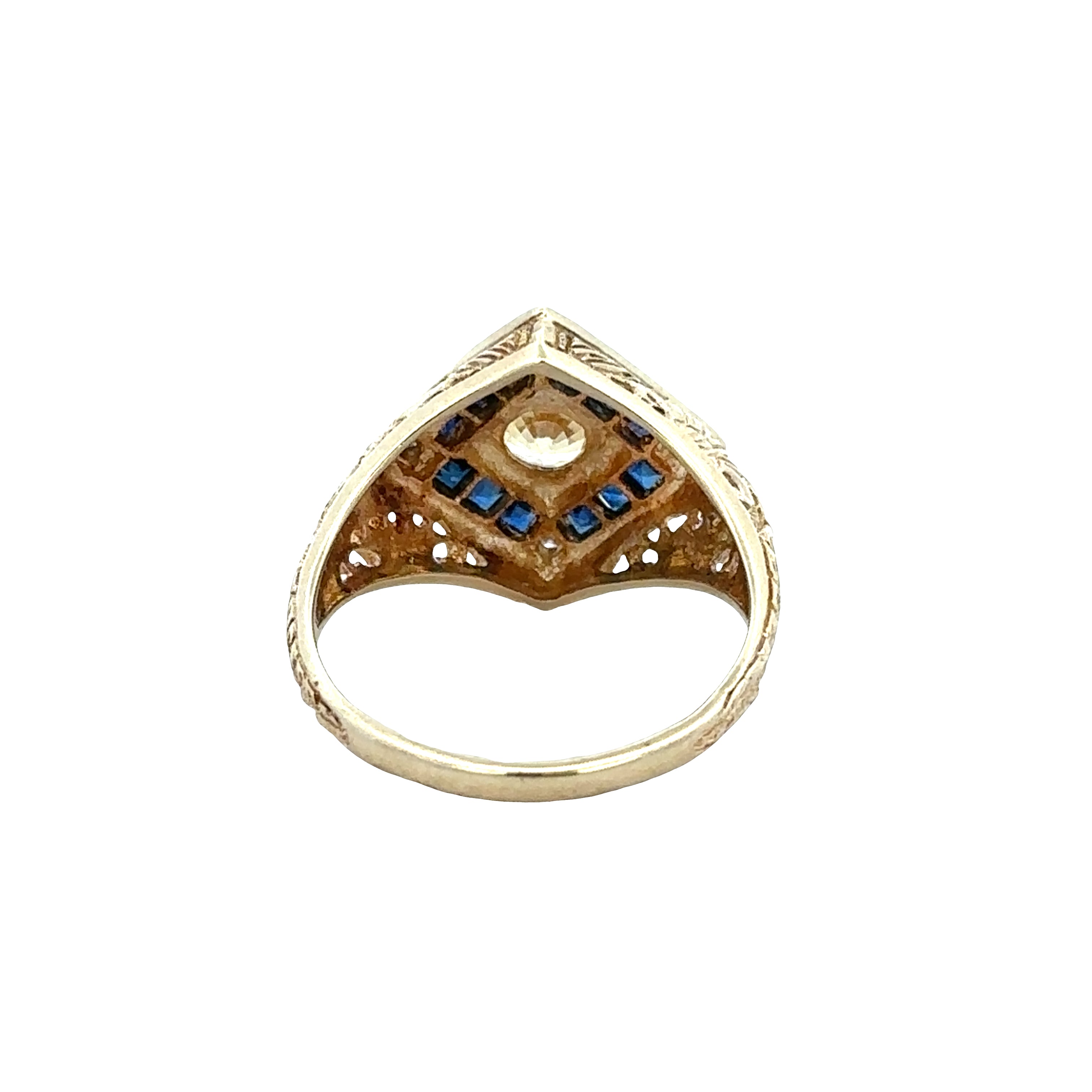 14k Yellow Gold Art Deco Inspired Sapphire & Diamond Ring – Size 5.5