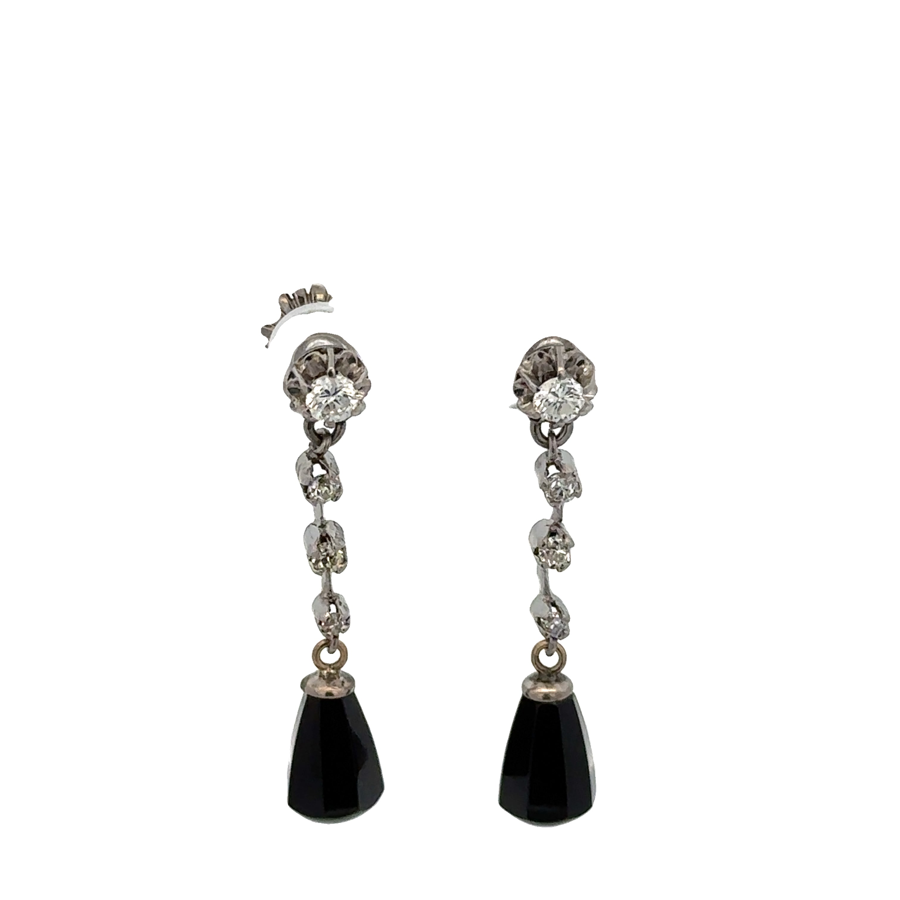 Black Onyx and Diamond Drop Earrings in Platinum