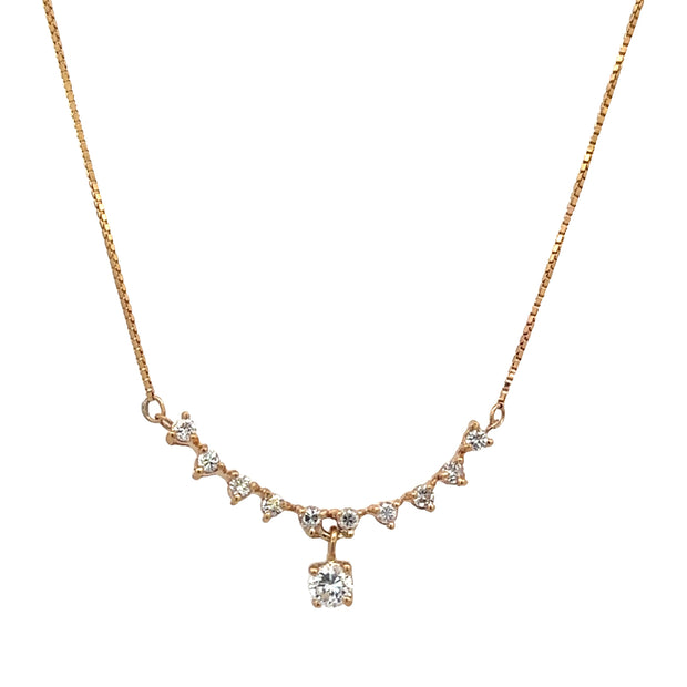 Curved Diamond Dangle Necklace in Yellow Gold