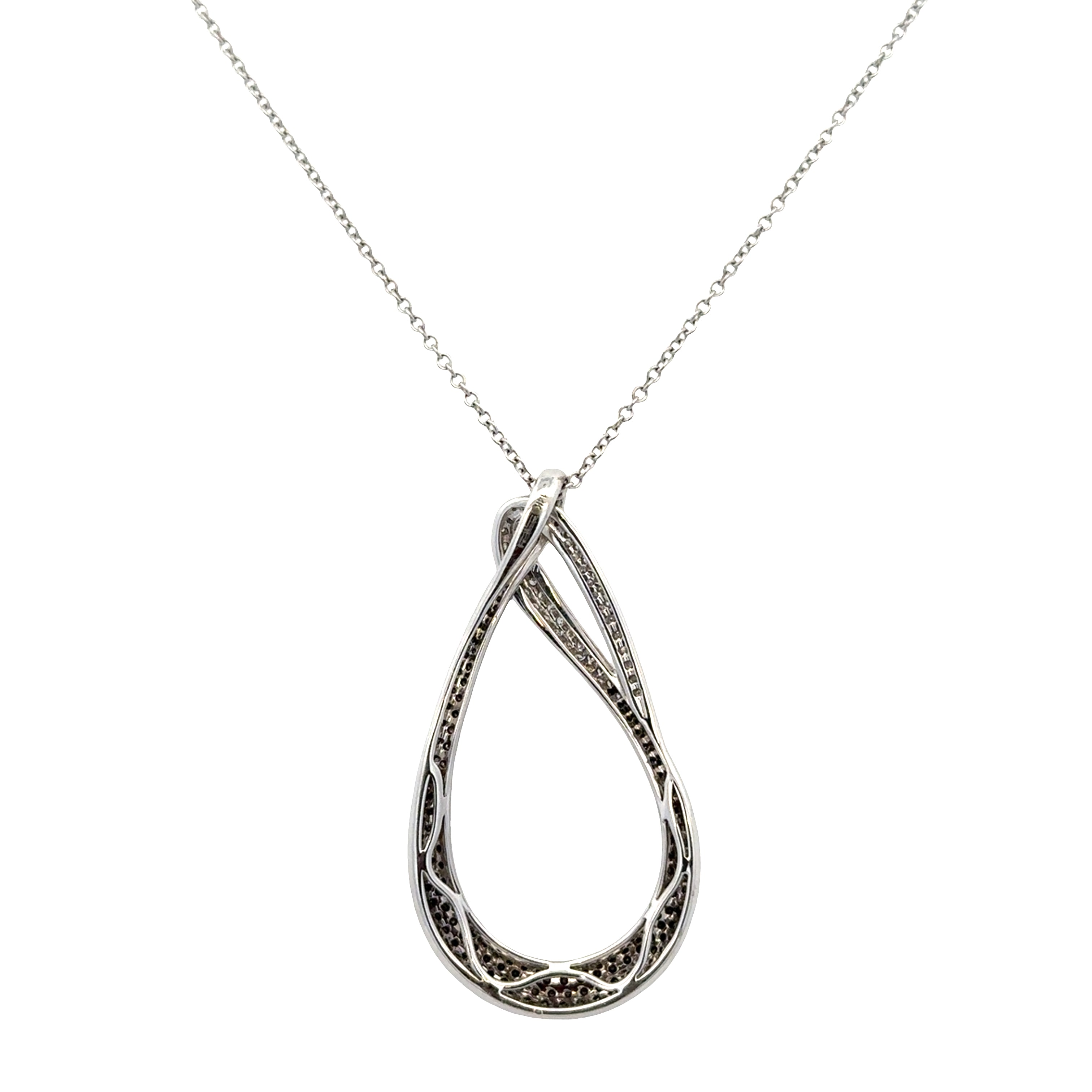 Estate Effy 14k White Gold Abstract Black & White Diamond Pendant Necklace