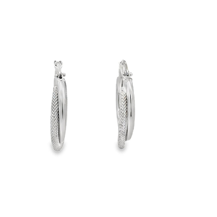 Textured Double Hoop Earrings in 18k White Gold