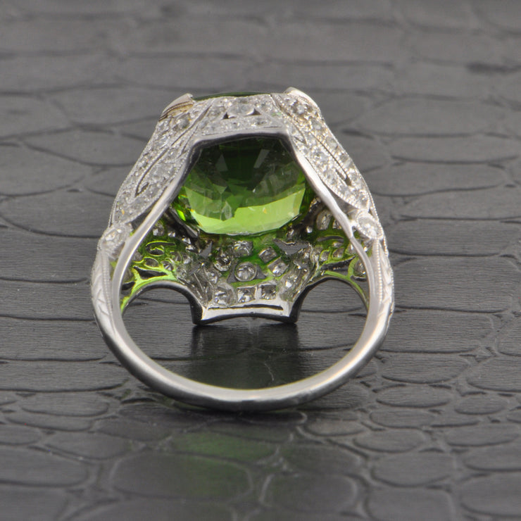 Antique Art Deco Peridot and Diamond Ring in Platinum