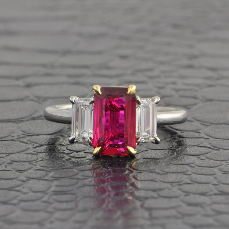 GIA 2.02 ct. Ruby and Diamond Ring in Platinum and 18k Yellow Gold