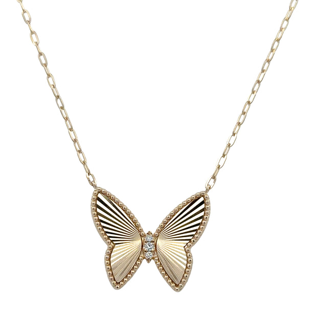 Fluted Butterfly Diamond Necklace in Yellow Gold