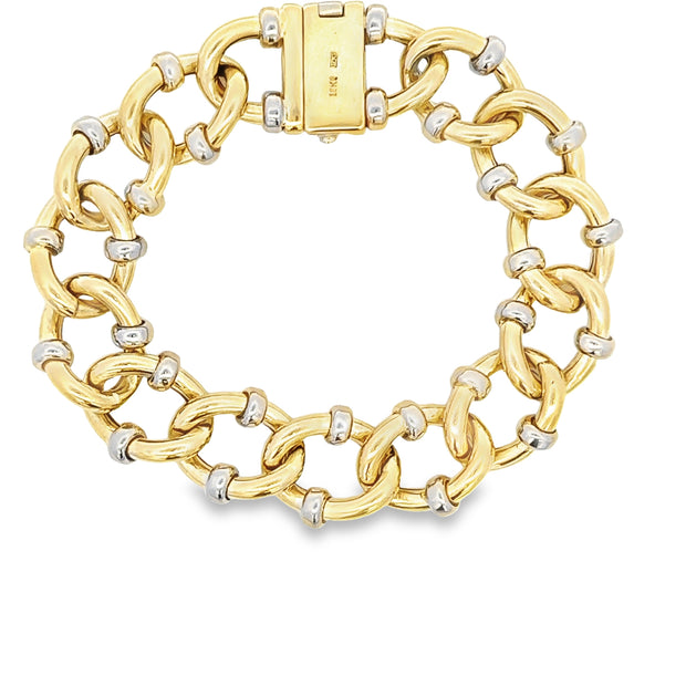 Two Tone Diamond Accented Openwork Link Bracelet in 18k Yellow Gold