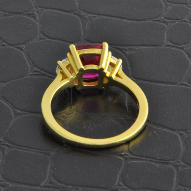 Statement Ruby and Half Moon Cut Diamond Ring in 18k Yellow Gold