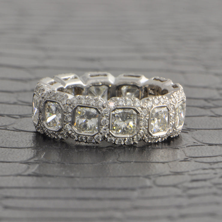 Radiant Cut Diamond Halo Eternity Band in Platinum