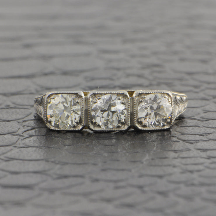 Antique Edwardian Yellow Gold and Platinum Old European Cut Diamond Ring