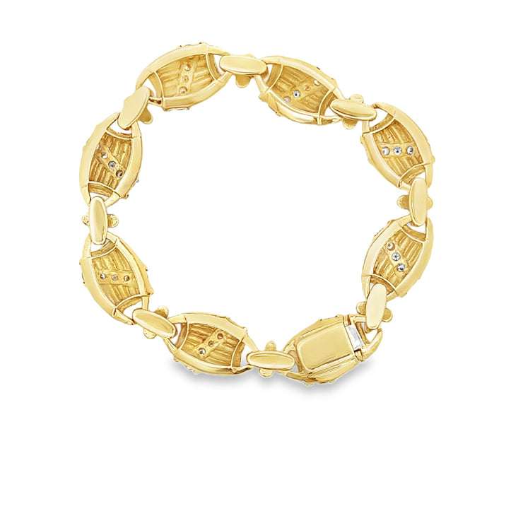 Heavy Textured Diamond Bracelet in 18k Yellow Gold