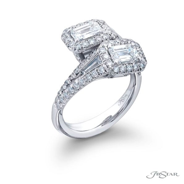 Platinum Emerald Cut Diamond "Toi et Moi" Ring – Size 6