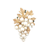 Vintage 1960s Akoya Cultured Pearl, Emerald and Diamond Brooch