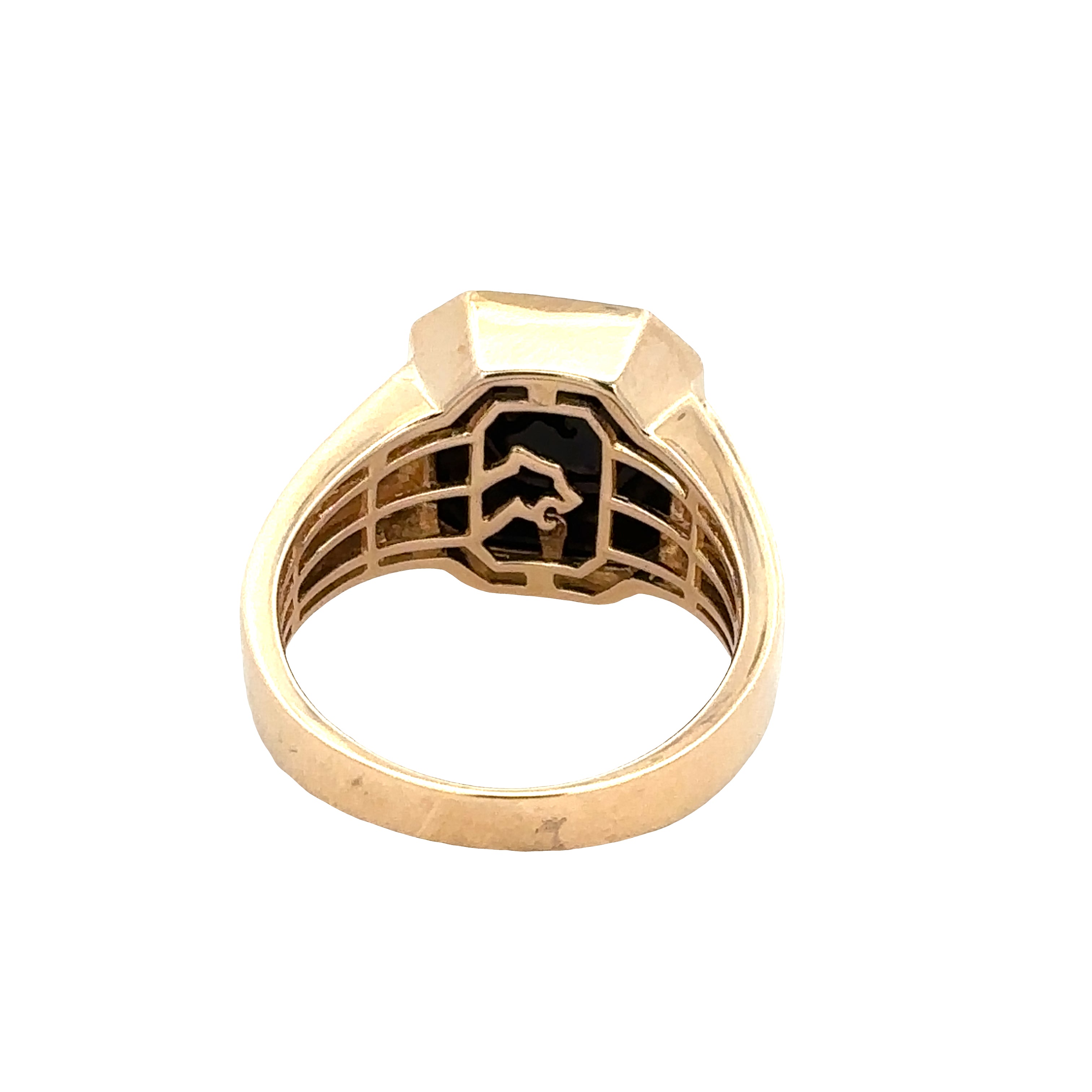 14k Yellow Gold Black Onyx and Diamond Anchor Ring – Size 10.75