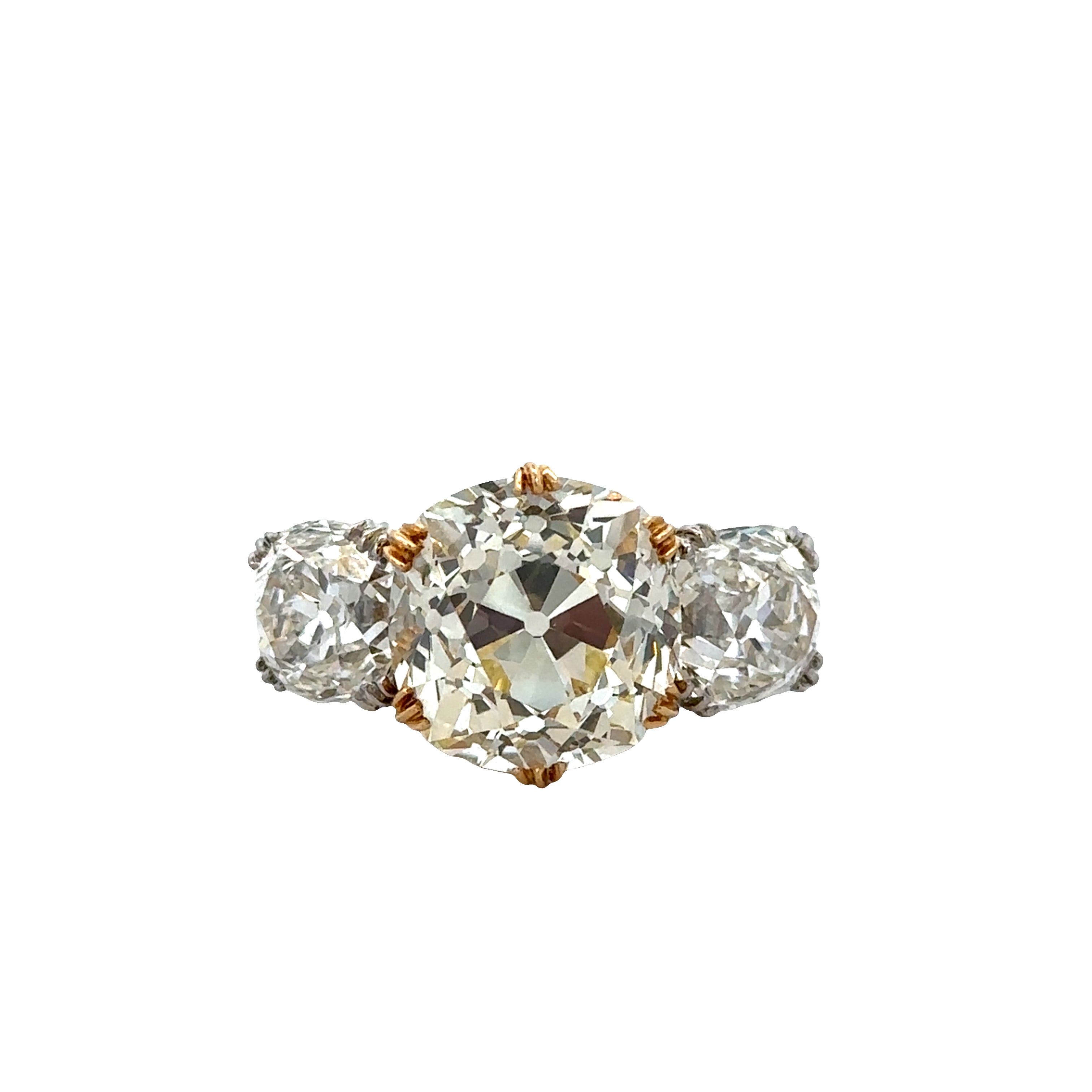 Stunning Antique Cushion Cut Diamond Ring in Platinum & 18k Yellow Gold  – Size 5.75