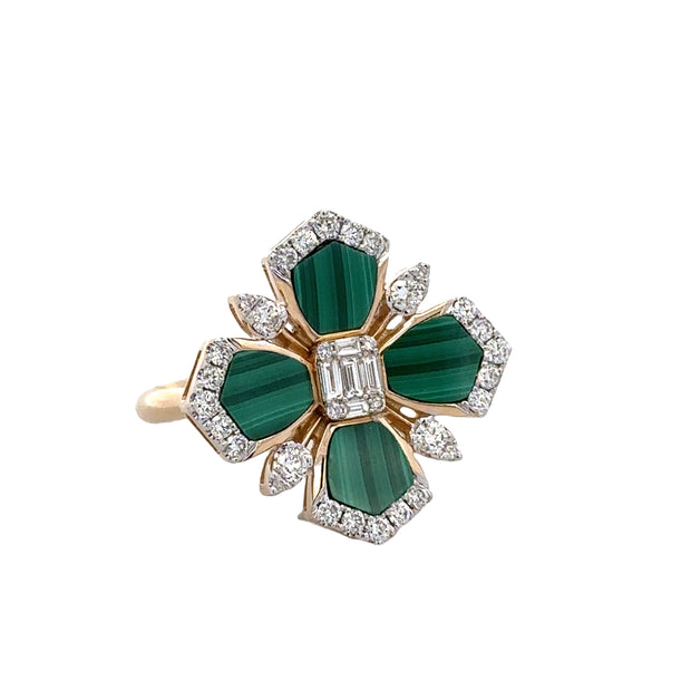 Malachite and Diamond Ring in Yellow Gold