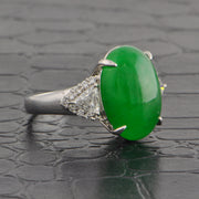 Striking Mid-century Jade and Diamond Ring in Platinum