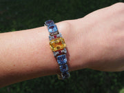 Amazing Vintage 1960s Blue and Yellow Sapphire Statement Bracelet in Platinum