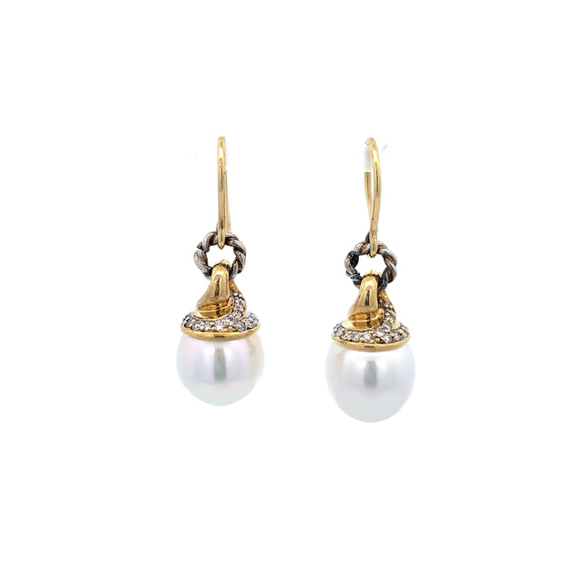 David Yurman South Sea Cultured Pearl and Diamond Drop Earrings