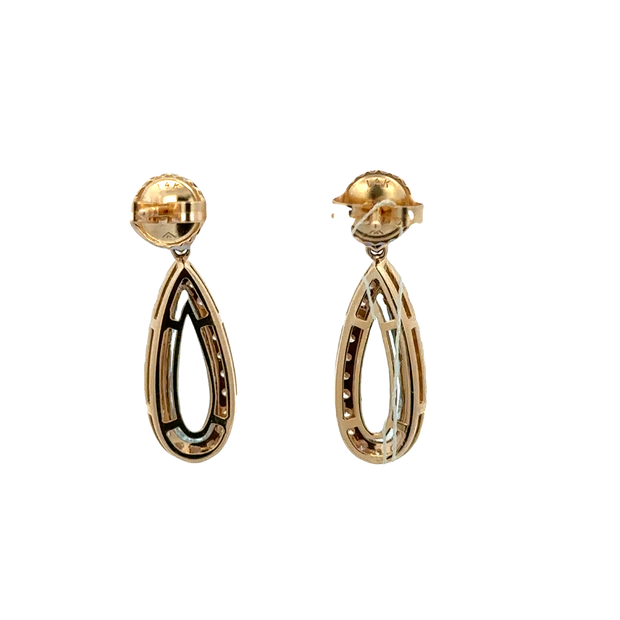 Aquamarine, Sapphire, and Diamond Drop Earrings in Yellow Gold